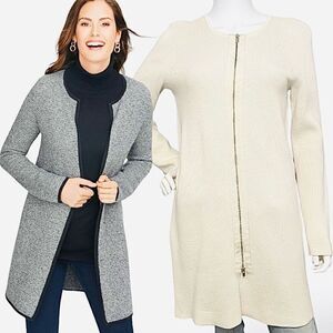 Talbots Open Face Ivory Cream Thick Cotton Rayon Long Sweater Cardigan Jacket S
